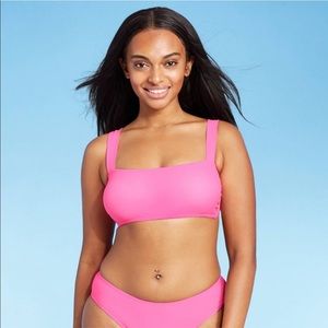 NWT Hot Pink Square Neck Bralette Bikini Top